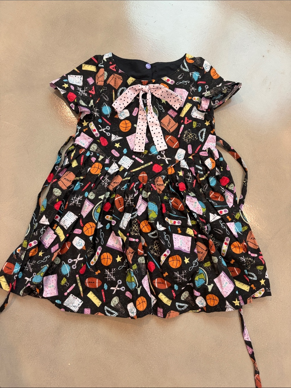 Girls' Black School-Themed Bow Dress